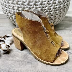 Latigo Venice Open Toe Sling Back Suede Block Heel Shootie Booties Cognac 8M